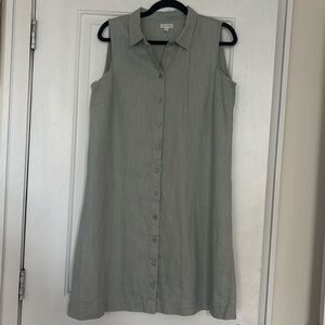 EUC Garnet Hill Classic Linen Shirtdress in Light Blue, 10